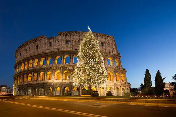 Christmas Tree in front of Roman Colosseum