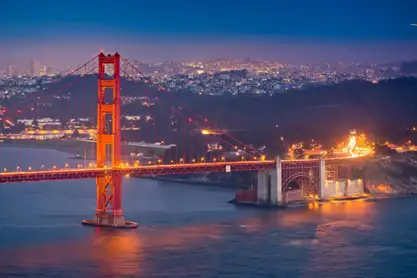 Enjoy stunning sunsets that adorn the Golden Gate Bridge