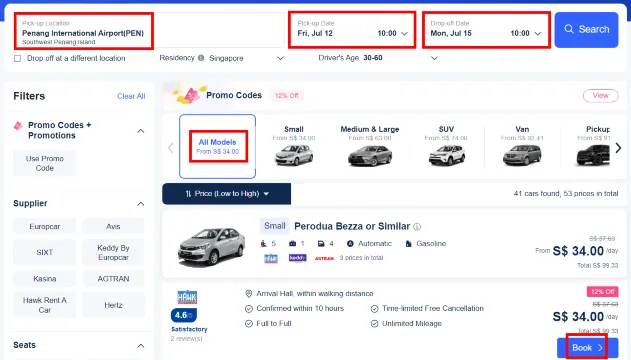 Penang Airport to George Town: By Car Rentals