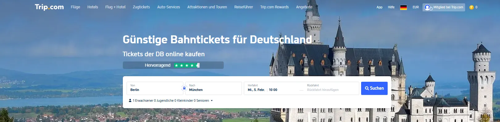 Günstige Bahntickets auf Trip.com finden