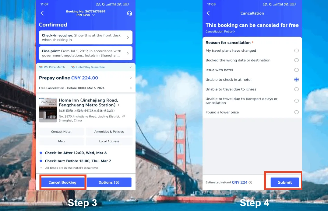 Request the Trip.com hotel refund