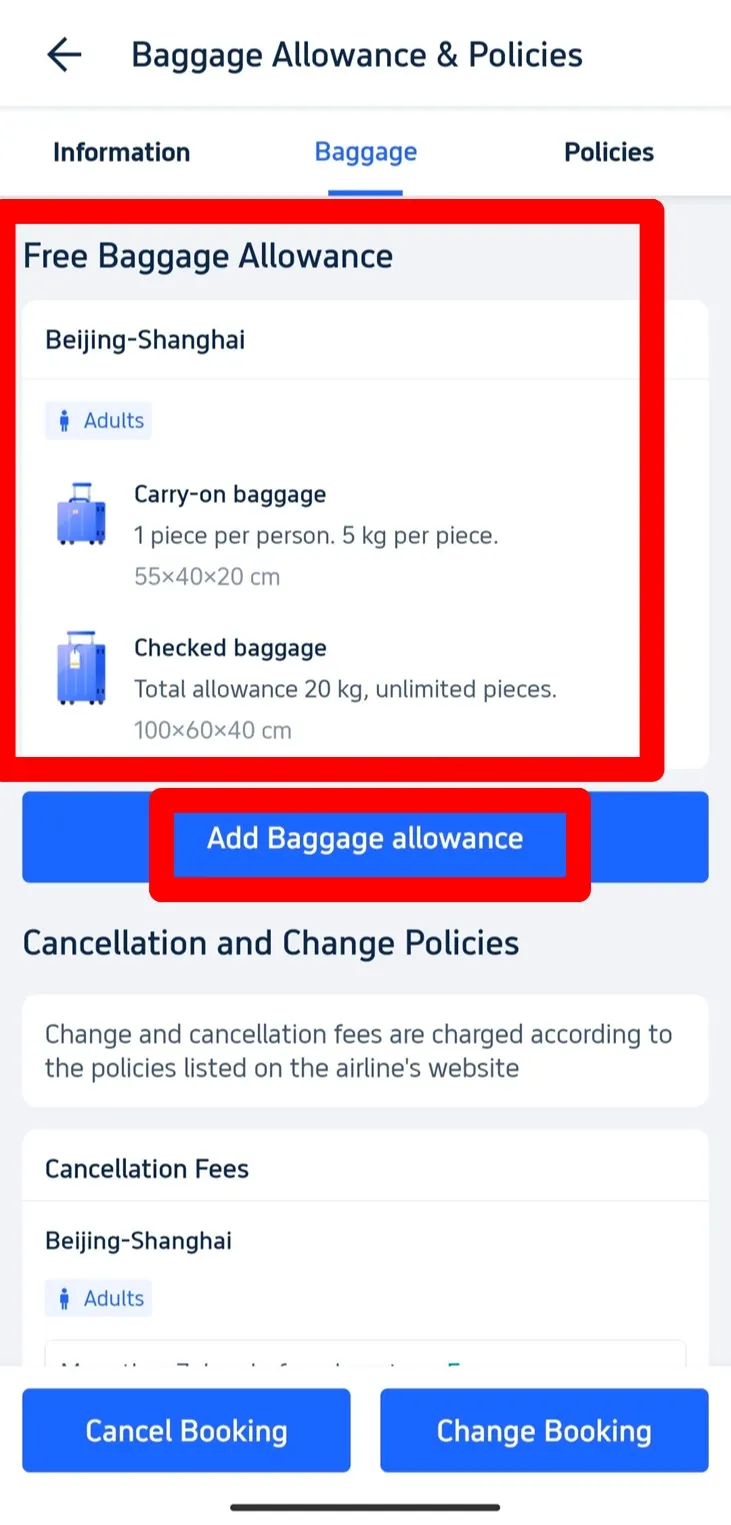 Étape 4 : Ajoutez une franchise de bagages supplémentaire