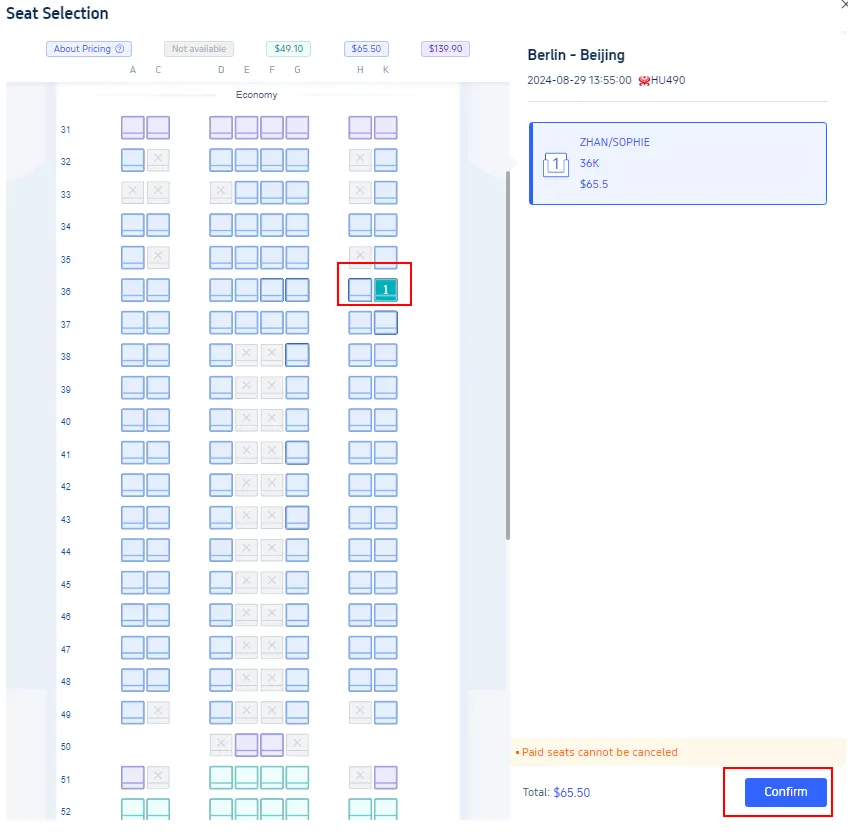Step 5: Complete the Trip.com Seat Selection