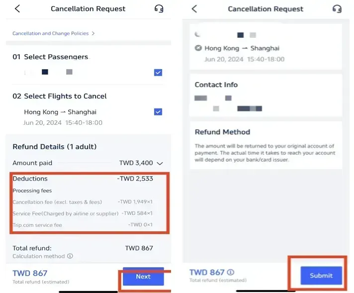 Politiques de remboursement et d'annulation des vols de Trip.com