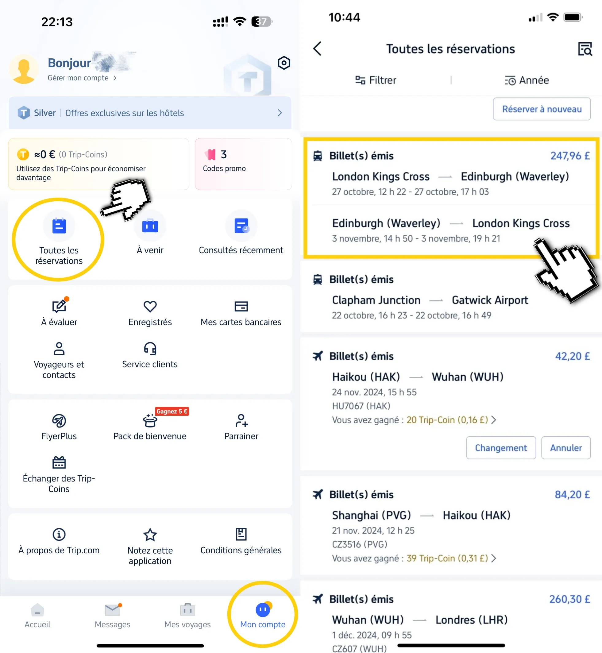 Sélectionnez le billet de train que vous souhaitez ajouter à Apple Wallet.