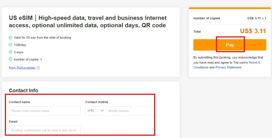 How to Set Up and Use USA eSIM STEP3: Enter the contact info