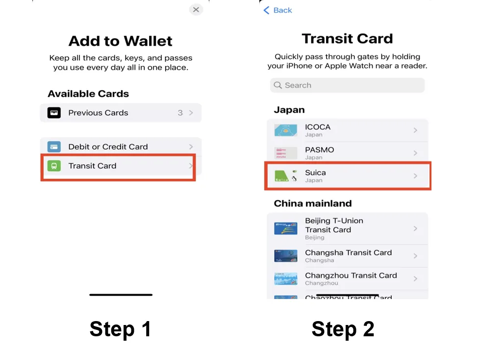 Select the Suica card you need to add.