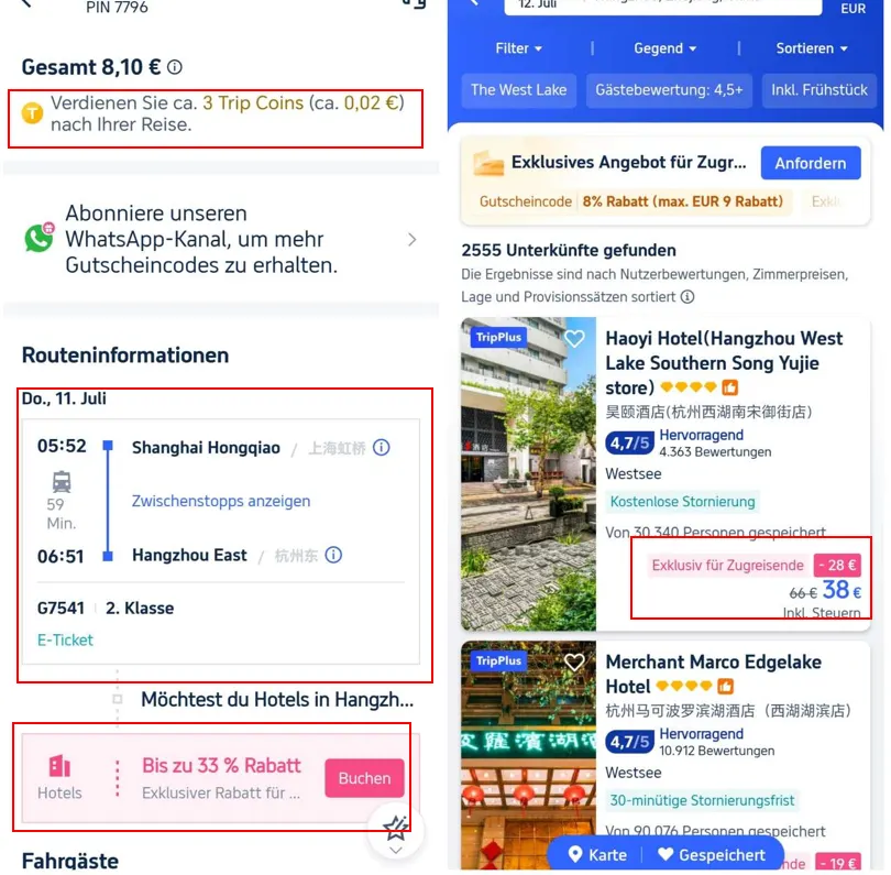 China Zugticket auf der Trip.com App buchen
