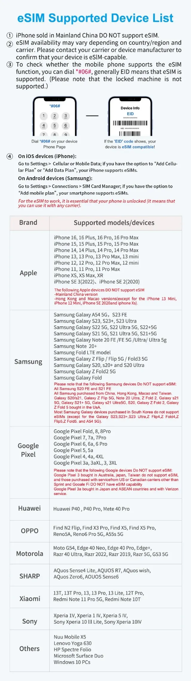 eSIM compatible models