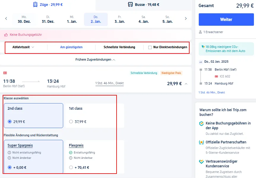Schritt 2: Verbindungen und Preise vergleichen