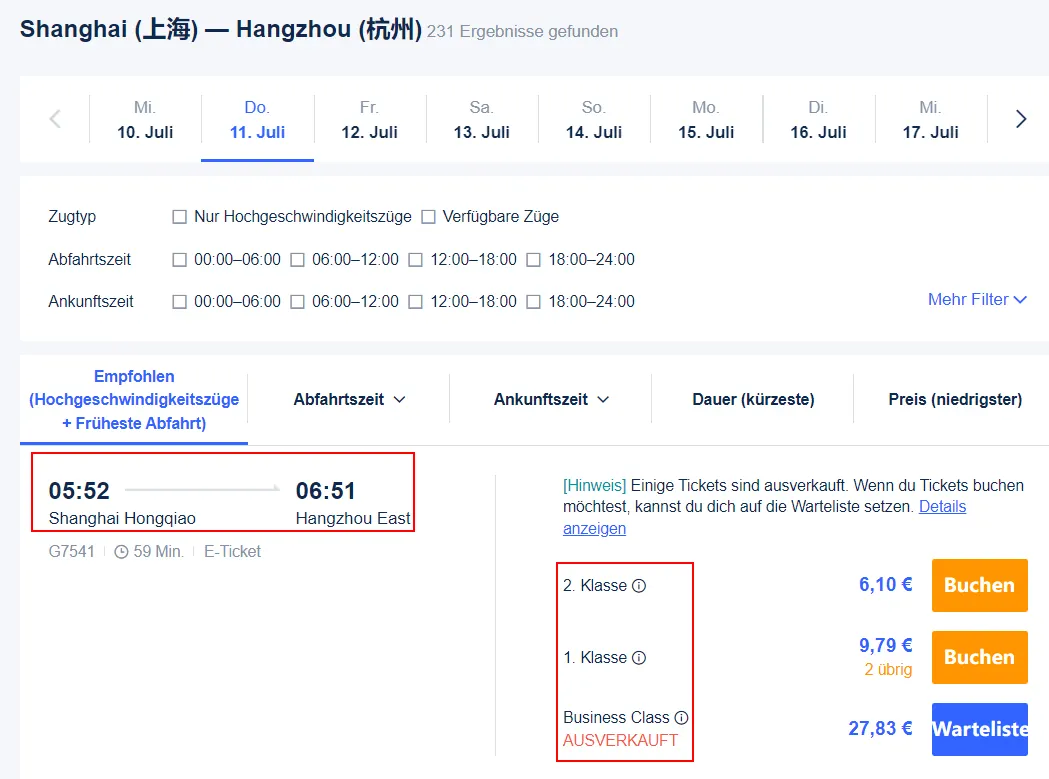 China Zugticket auf der Trip.com Website buchen