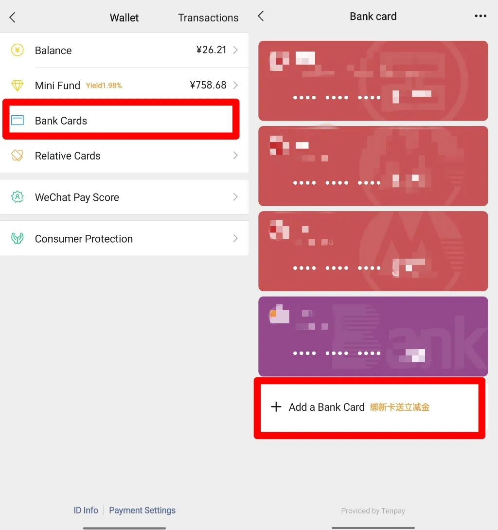 Activate and Link Bank card to WeChat