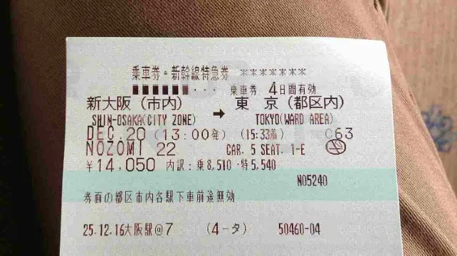 Tokyo to Osaka Shinkansen ticket