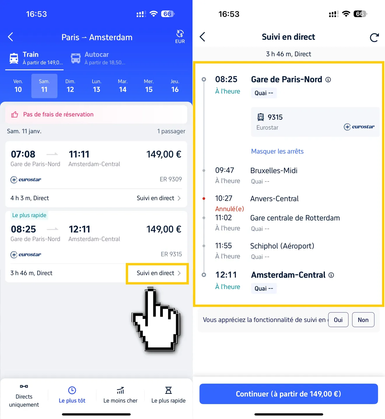 Consultez les horaires des trains sur l'application Trip.com