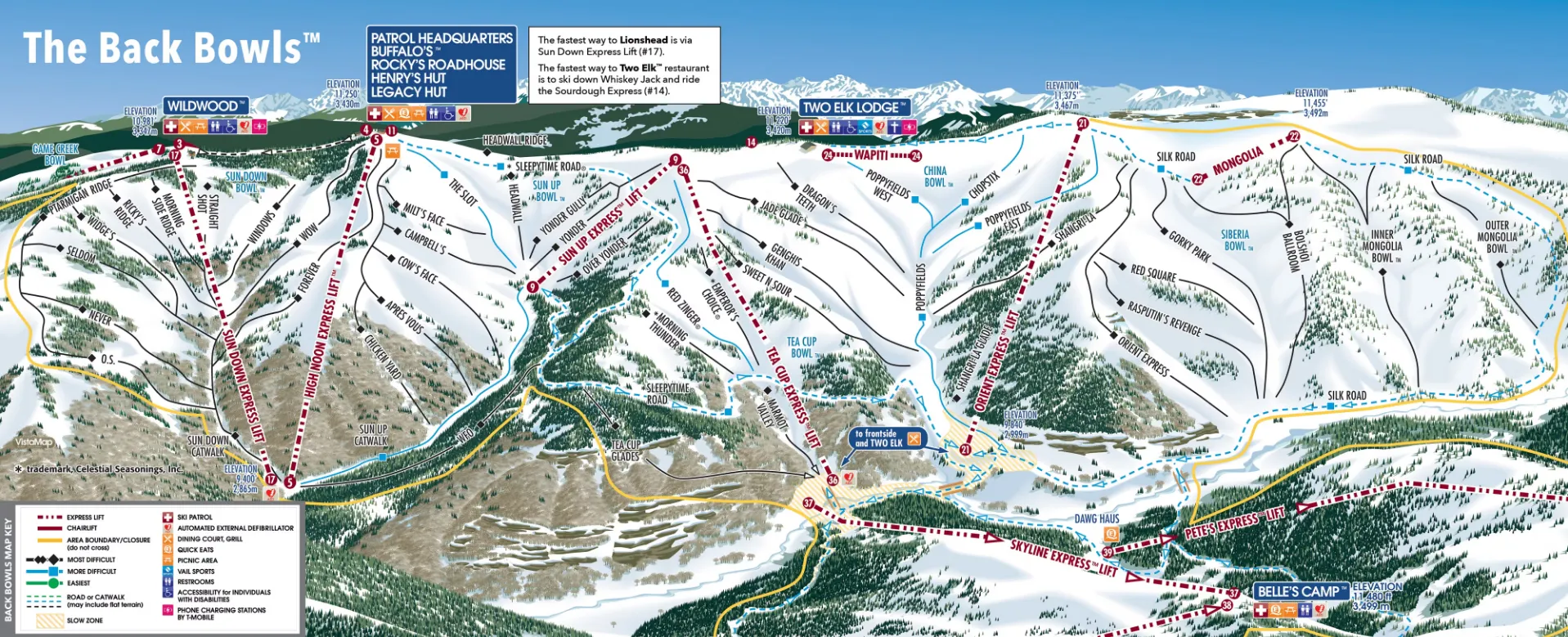 Trail map of Vail Ski Resort