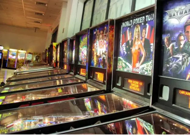 A row of pinball machines