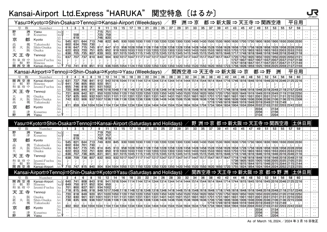 Haruka Time Table | Trip.com