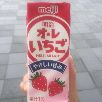 出了地铁站,在自动贩卖机上买了包明治草莓牛奶