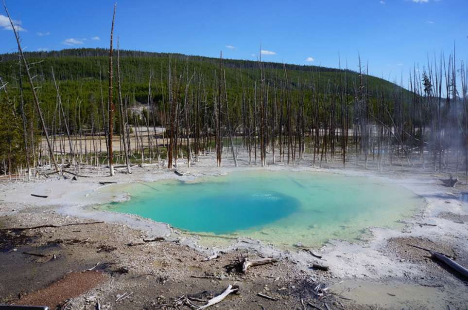 诺里斯热泉  诺里斯间歇泉盆地（Norris Geyser Basin）：是黄石公园里最热最不稳定的