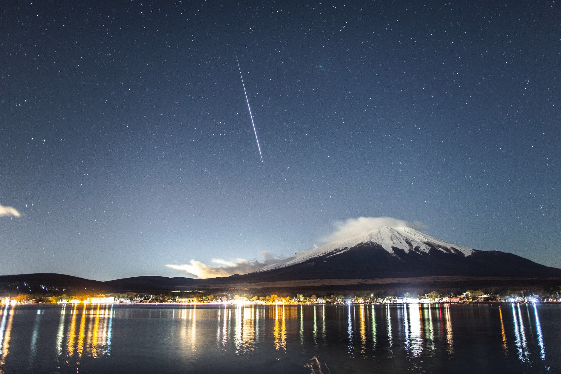 在山中湖看富士山与流星雨