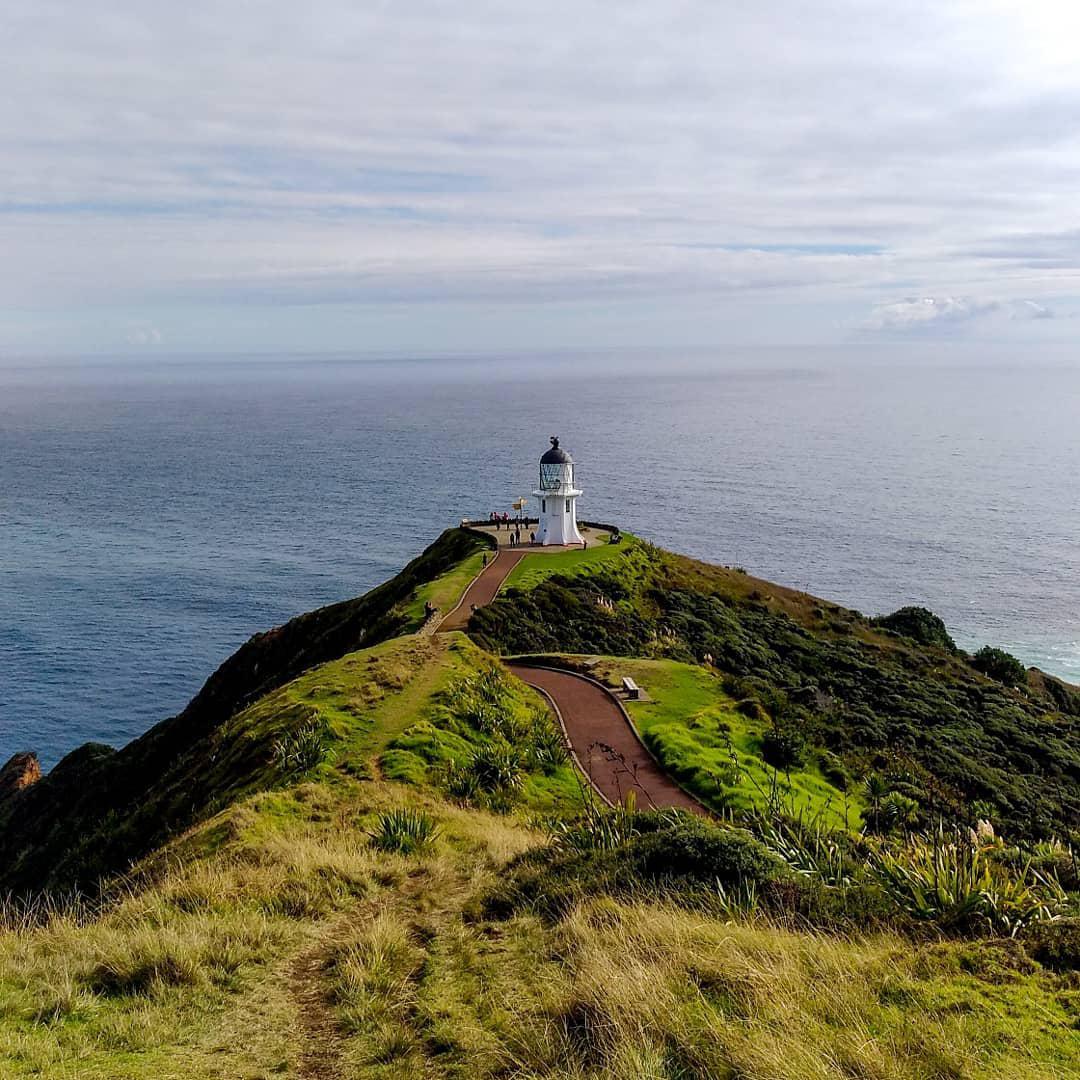 海角灯塔指引方向，北岛必打卡之地  我朋友来到了新西兰的北岛，我们是自驾游来到雷恩加角📷，所以来到时