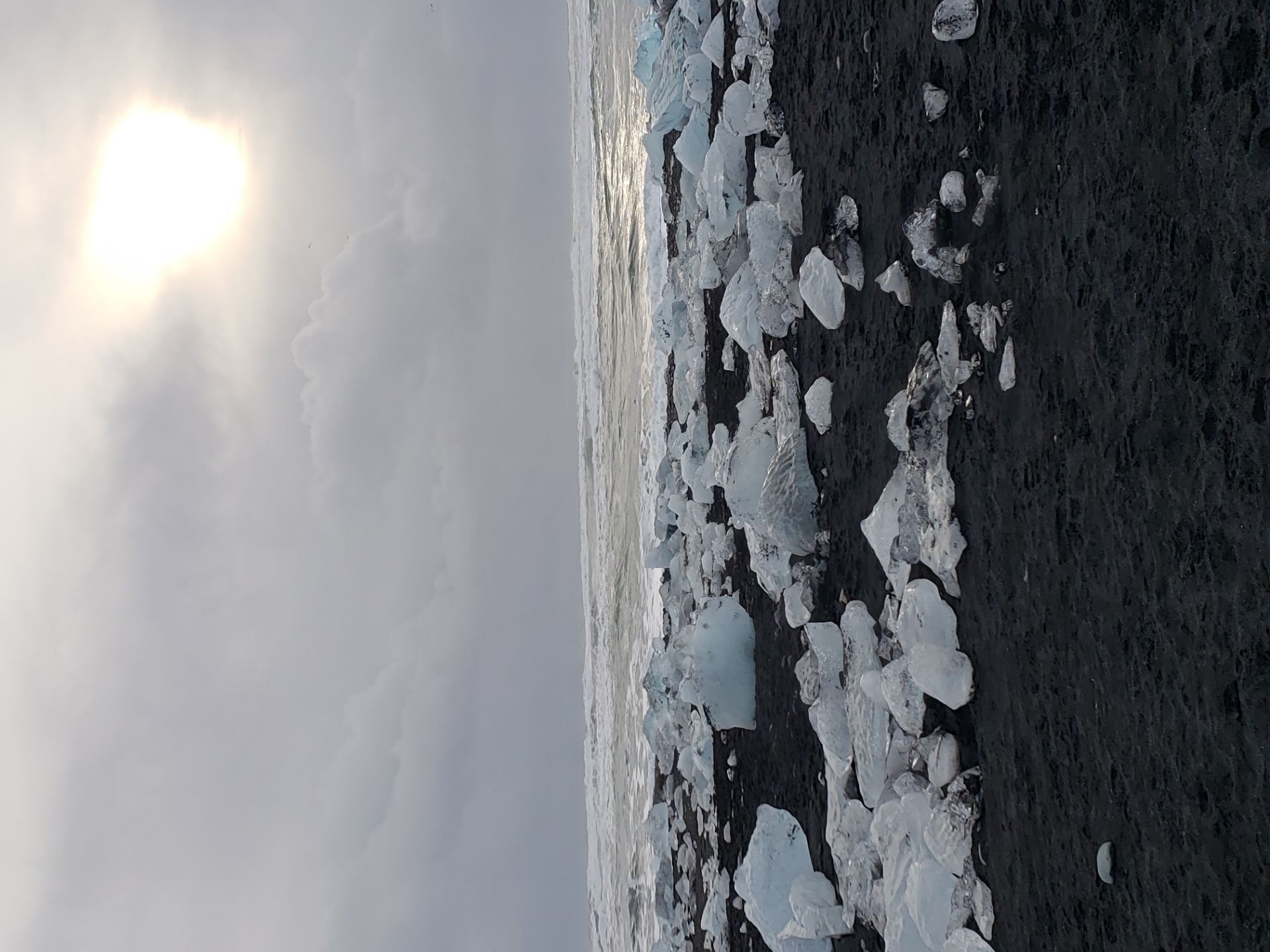 钻石沙滩，被海浪推上黑沙滩的万年冰川蓝冰。