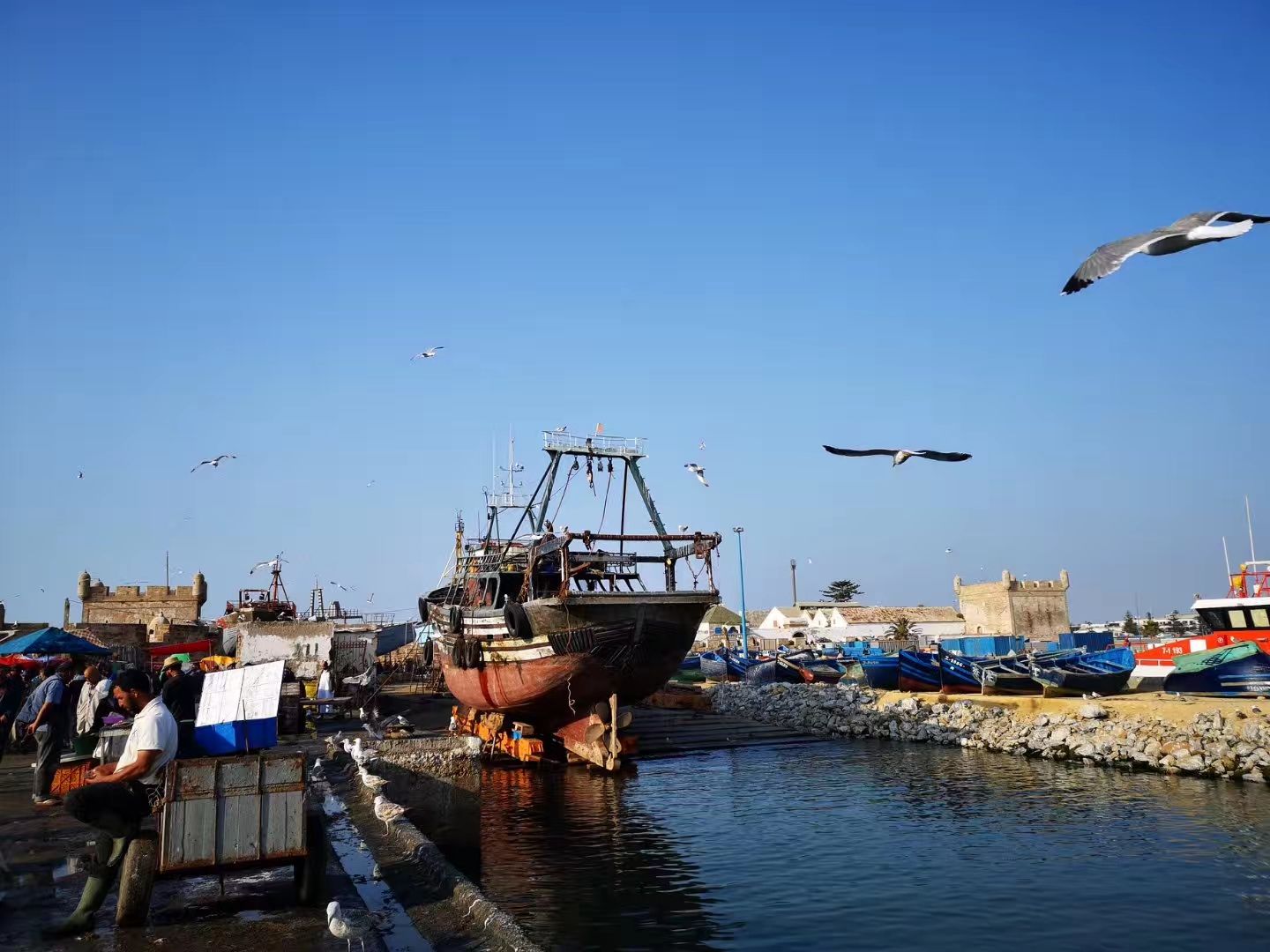 打卡索维拉海港既摩洛哥沿大西洋沿岸的魅力迷人港口。这个港口不大，但是通往麦迪娜的主要入口之一。每天夕
