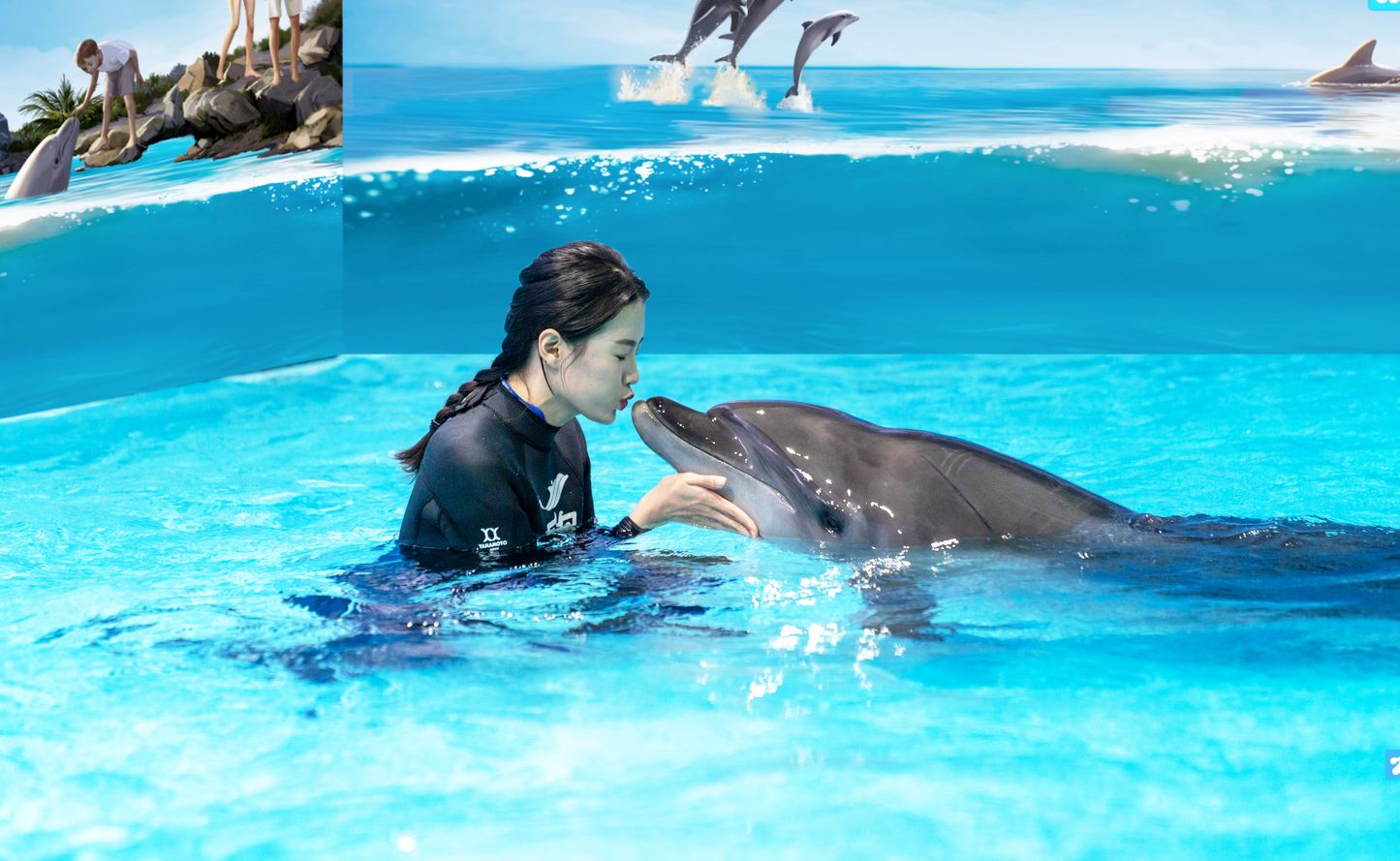 乐岛海洋王国全新项目--邂逅海豚🐬 曾经，与海豚同游只是一个隔着玻璃的美梦，现在，只需来乐岛就能收获
