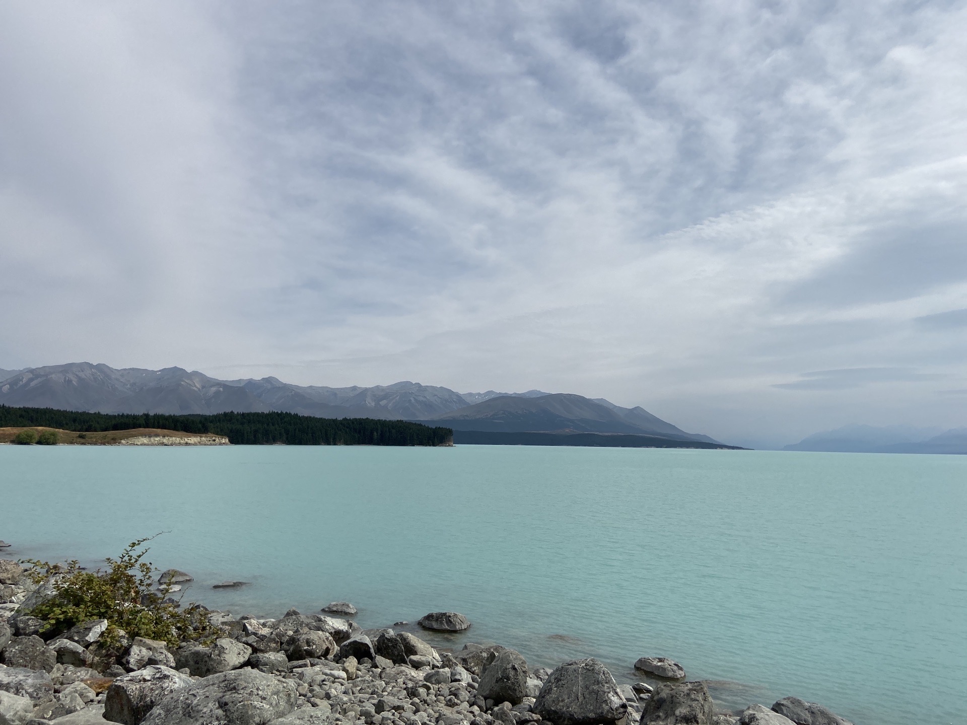 Lake pukaki，又名牛奶湖，库克山冰川雪水，因矿物质种类多且独特，在阳光的的存托下，像极了一