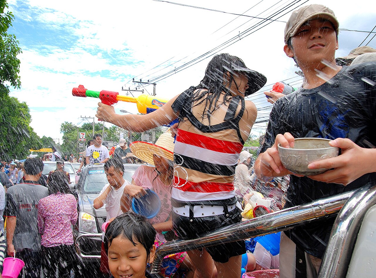 Songkran Festival Water fights along the west moat, Chiang Mai, Thailand