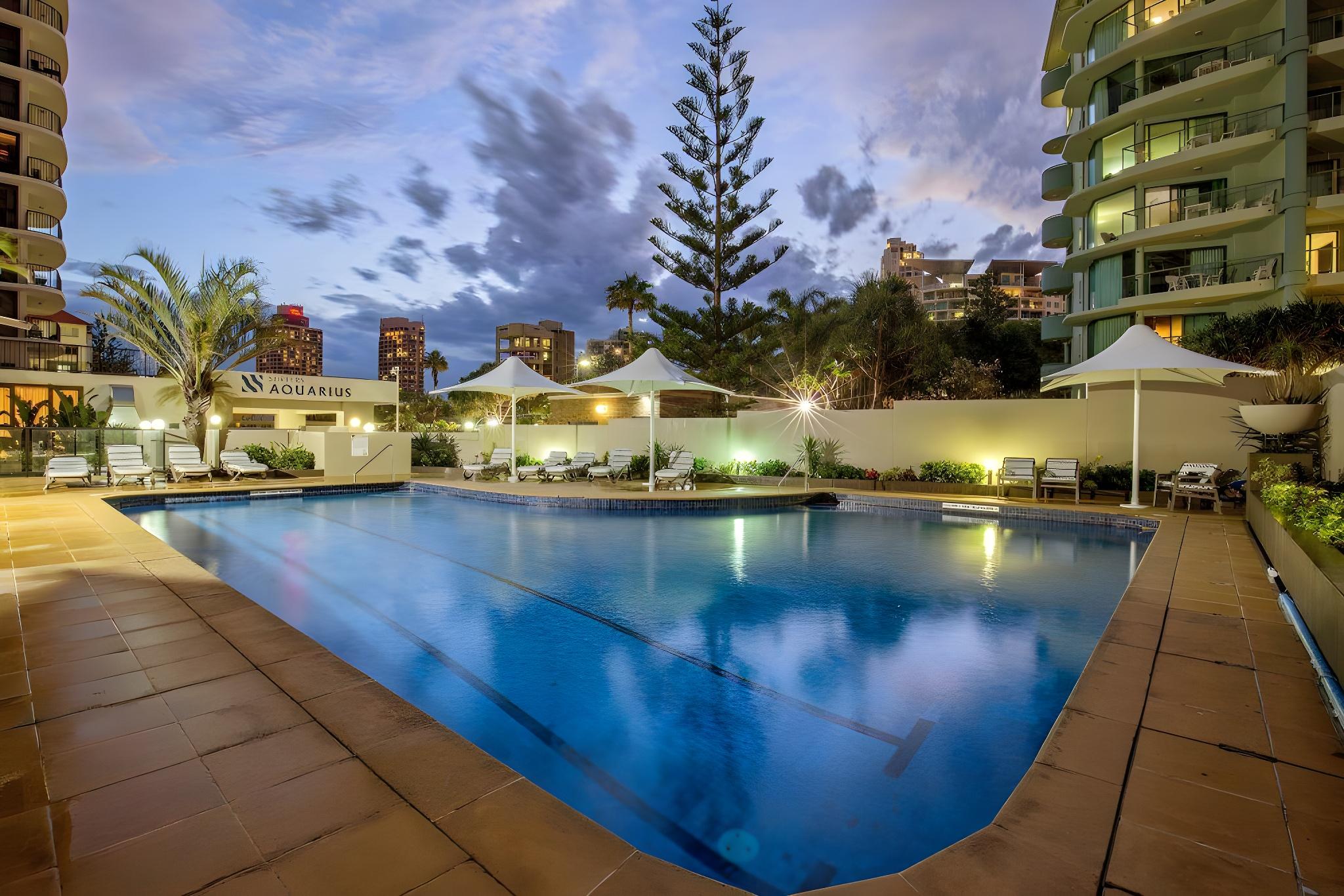 Surfers Aquarius on the Beach Over view