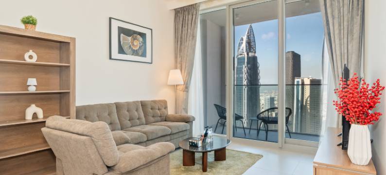 精致2房公寓 繁华都市夜景观 波斯湾海景(Luxury & Cozy 2BR w/Pool,Gym & Burj Khalifa View)图片