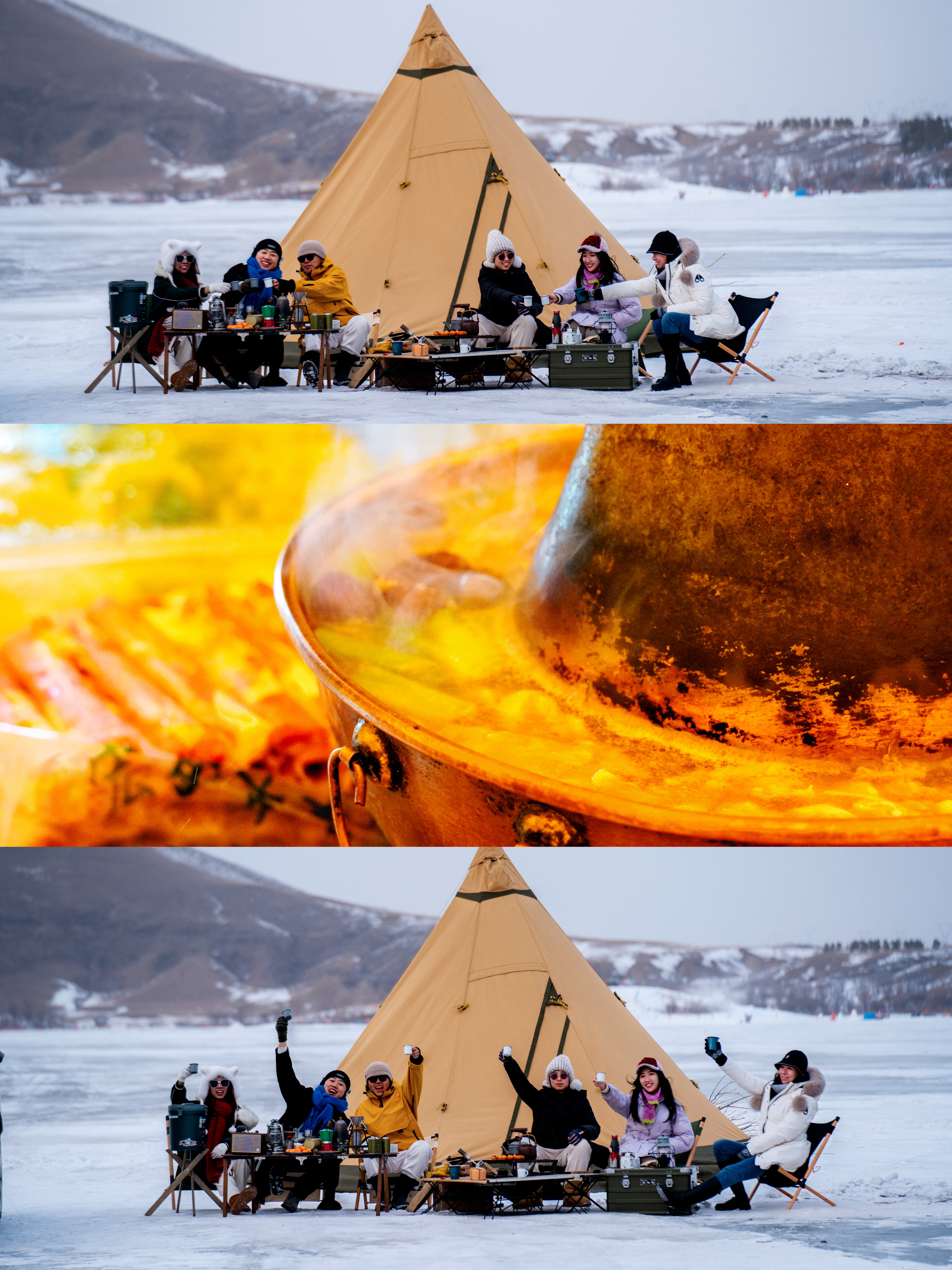 人生体验get❗️冰湖上抱着狗子吃火锅