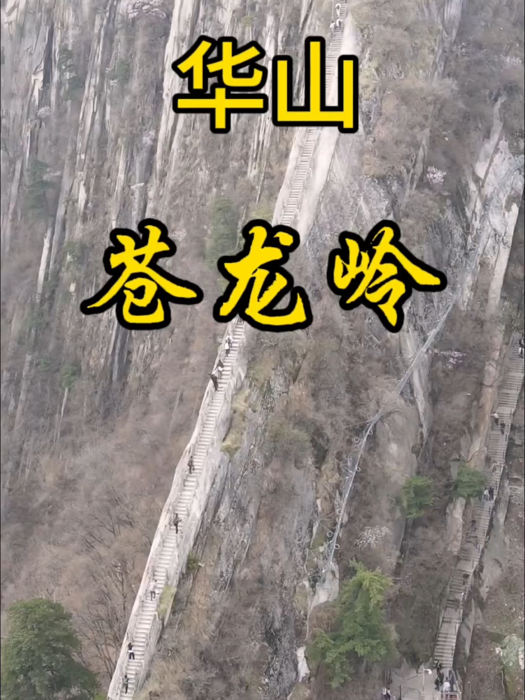 华山最险的过道苍龙岭，自古华山一条道，共530个台阶，路宽一米左右坡度70度左右，两边全都是悬崖峭壁