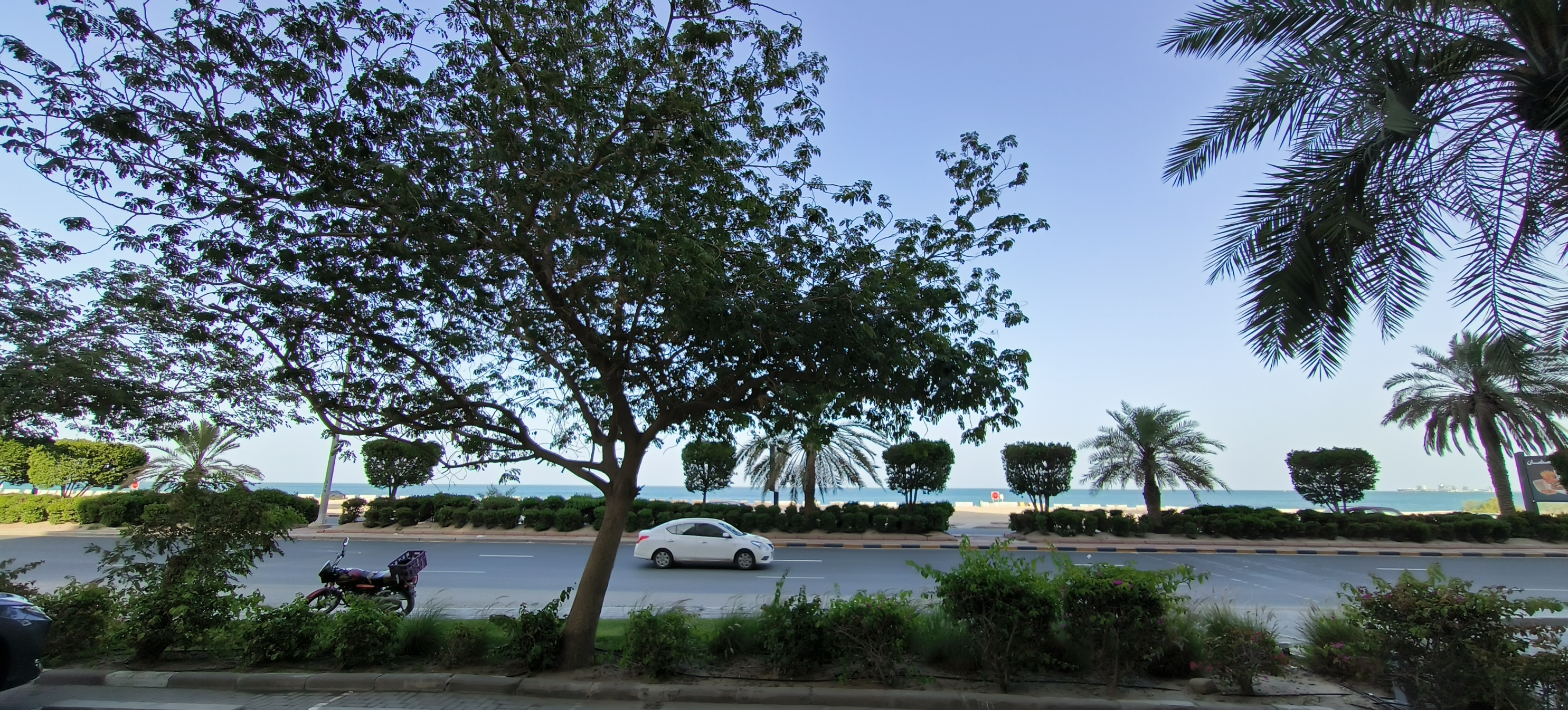 科威特曼卡夫海滩，终年阳光灿烂，棕榈树，沙滩，这些元素吸引了希尔顿酒店在此安营扎寨。游客络绎不绝。