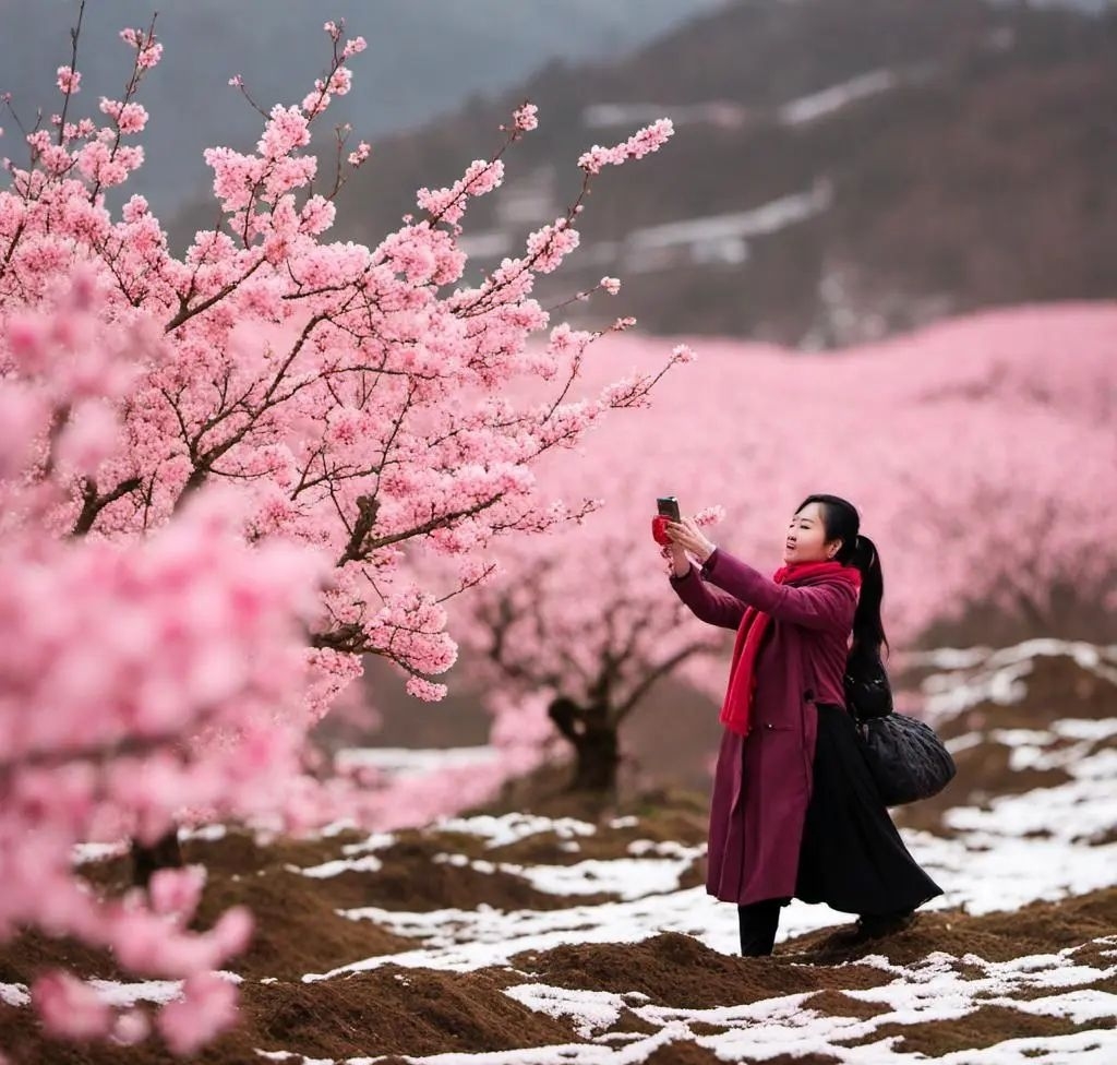 河南栾川的老君山因其秀丽的自然风光和悠久的道教文化而著名。每年春季，当桃花盛开的时候，老君山会迎来一