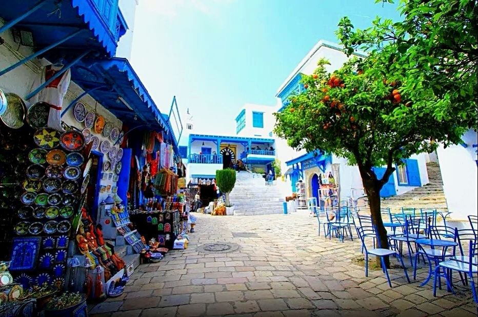 蓝白小镇（SIDI BOU SAID），全名西迪布萨义德，位于突尼斯首都突尼斯城东北部，之所以称它为