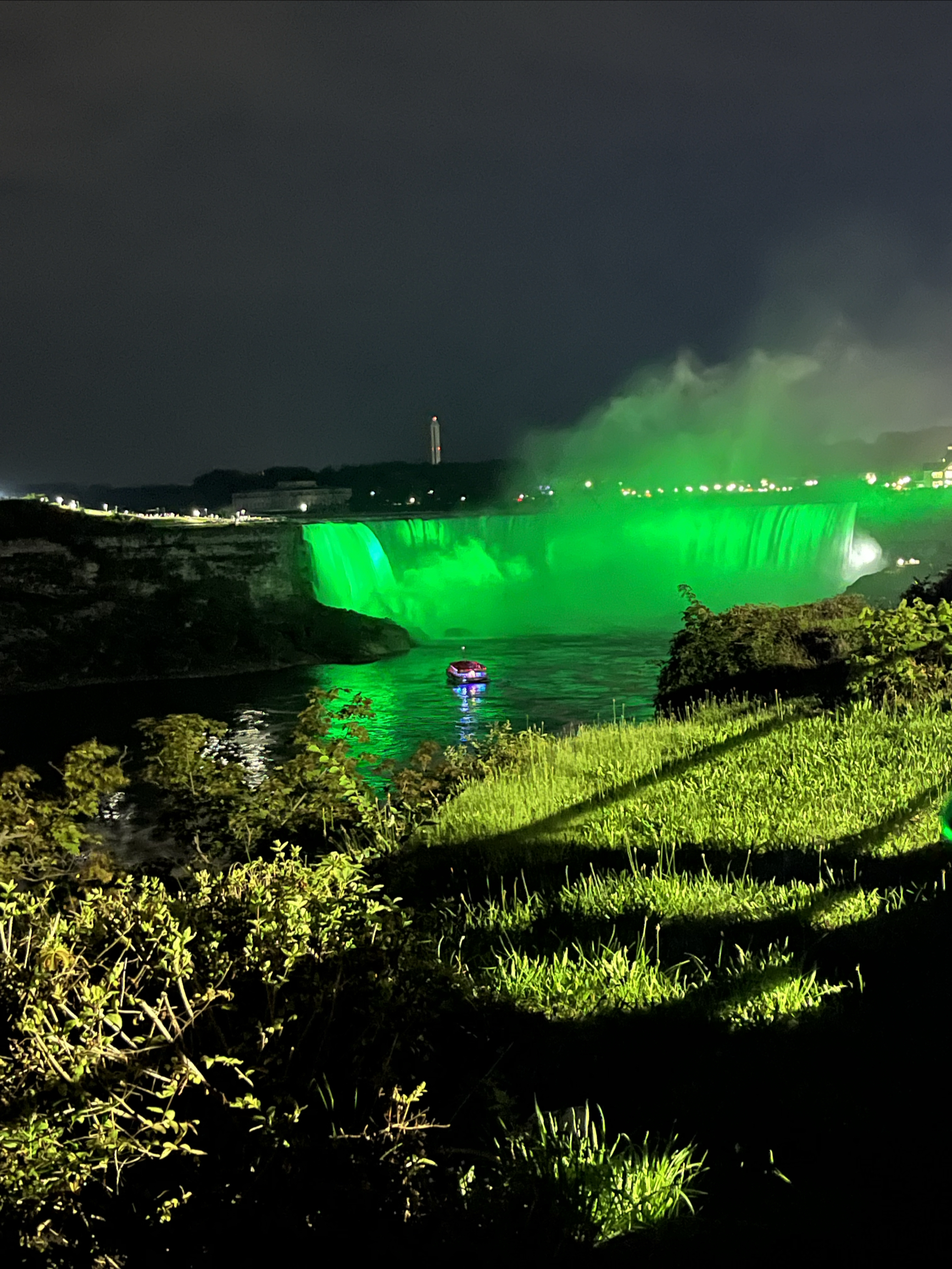 世界著名的瀑布—— Niagara Falls. 位于美国与加拿大边境交界处。为了吸引游客，他们每晚