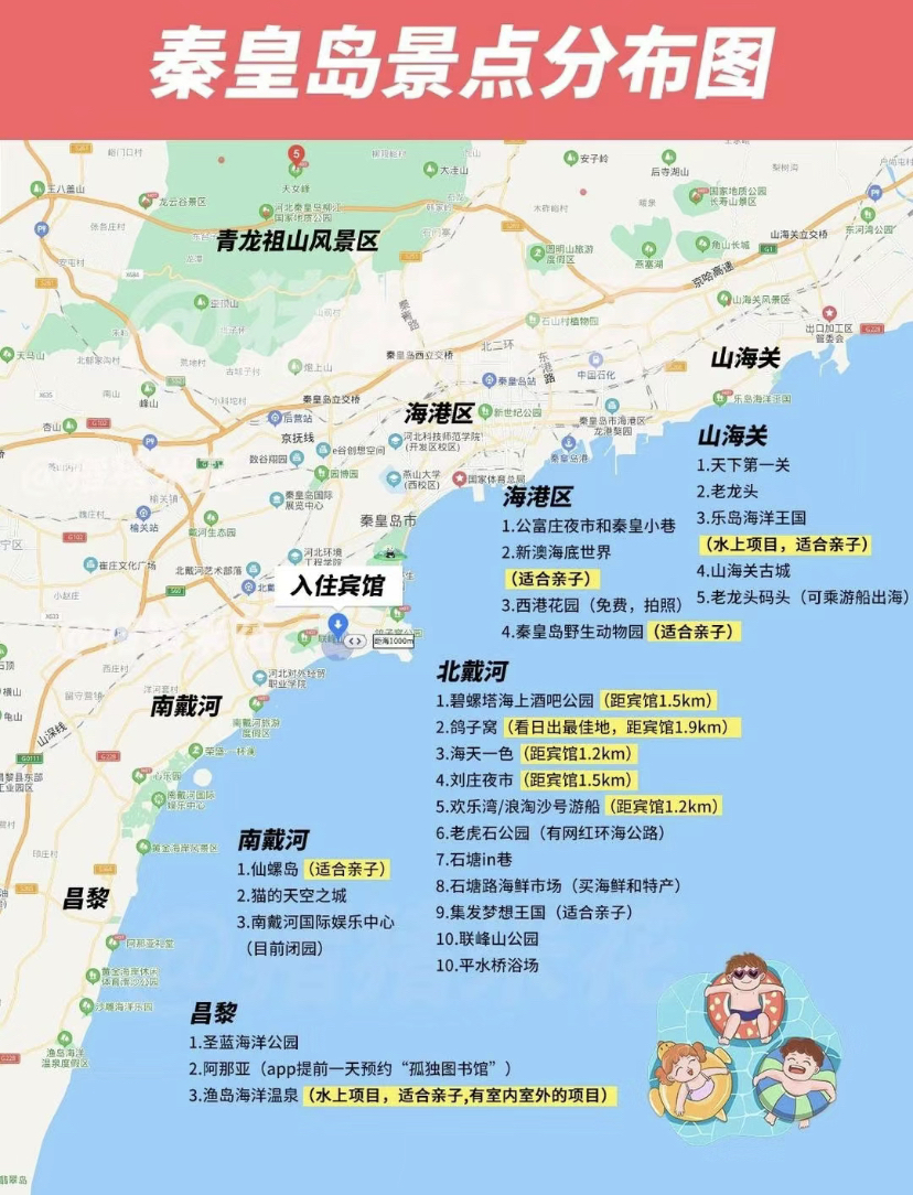 南戴河旅游 秦皇岛景区分布图（附限号政策