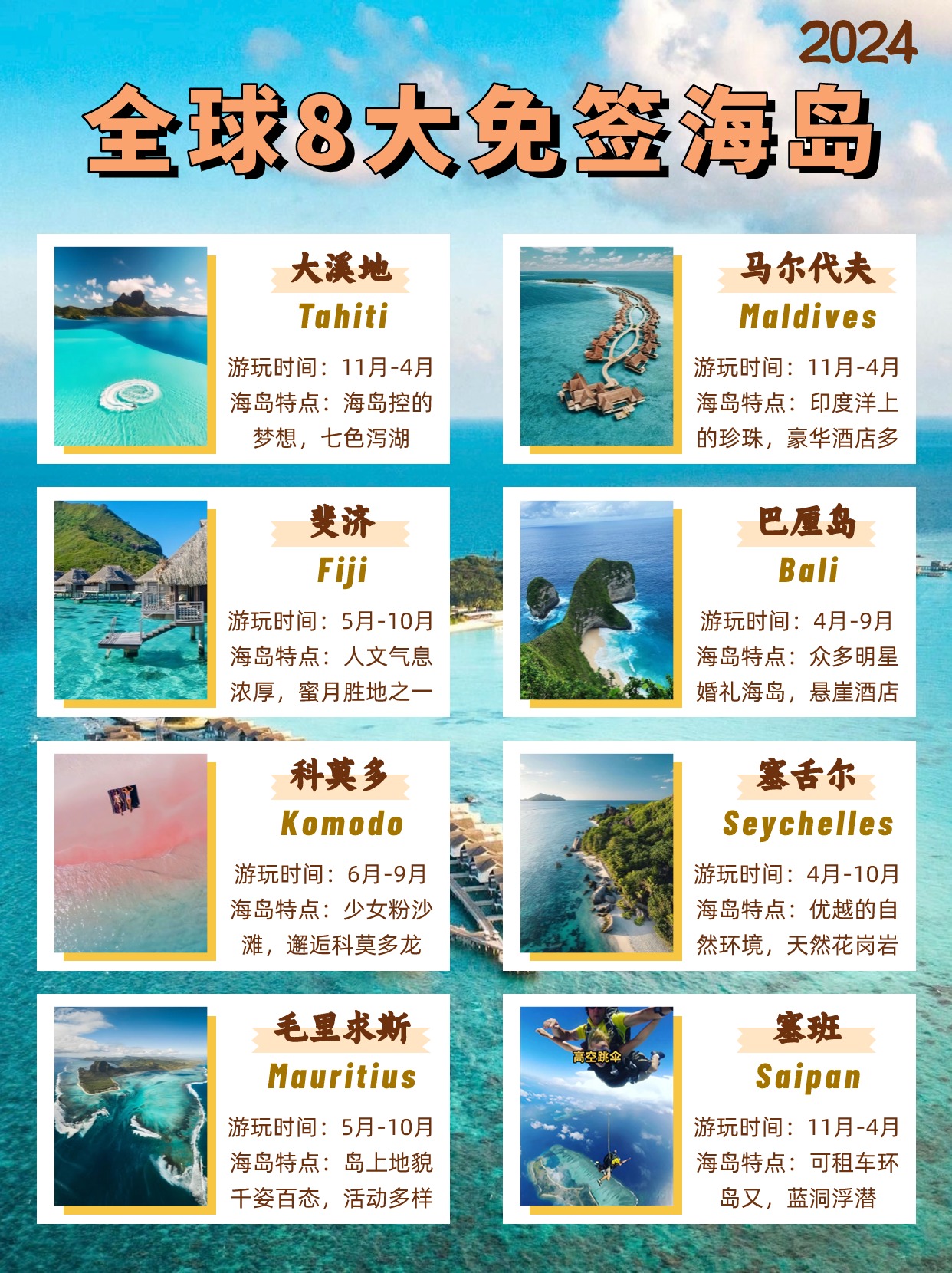 2024必去全球8大海岛🏝️免签！