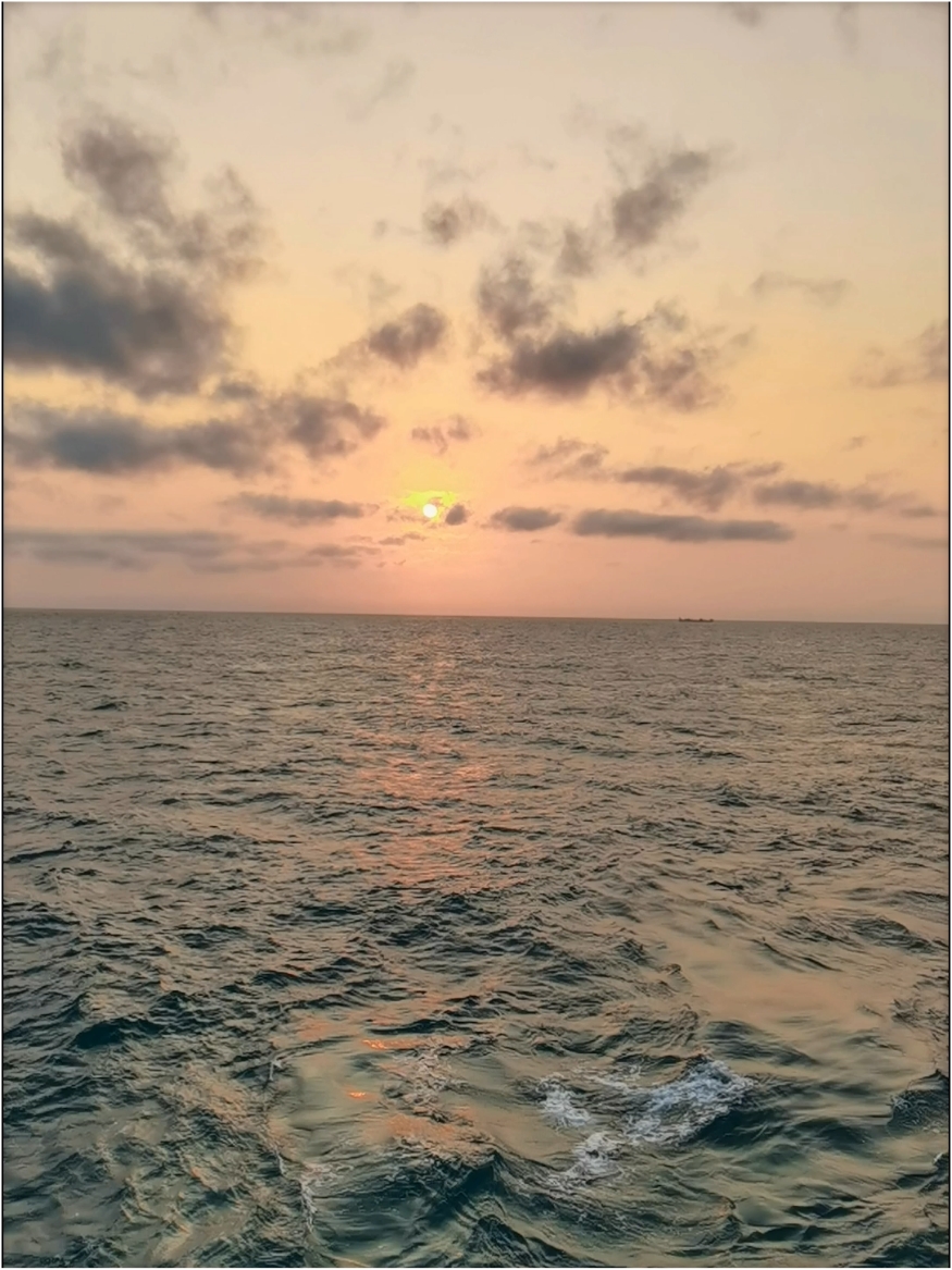 在海上看夕阳西下