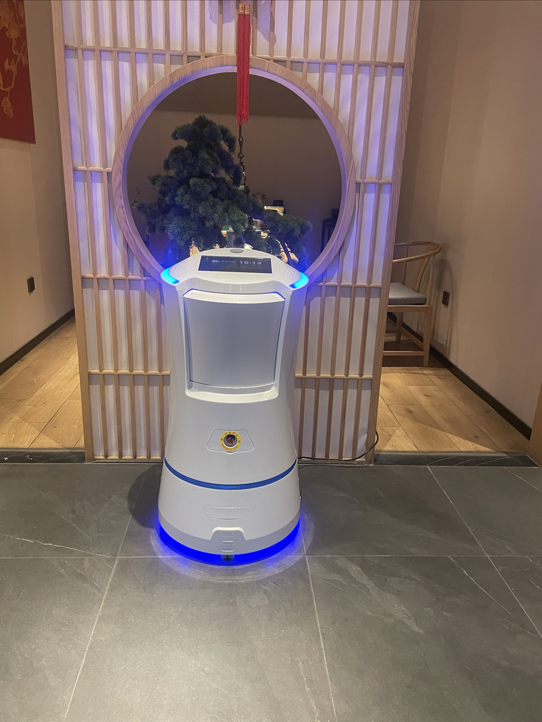 酒店机器人上线啦！它会帮你送餐，和你聊天，开启新的智能时代，给您带来更高效的服务。赶快来体验一下吧！