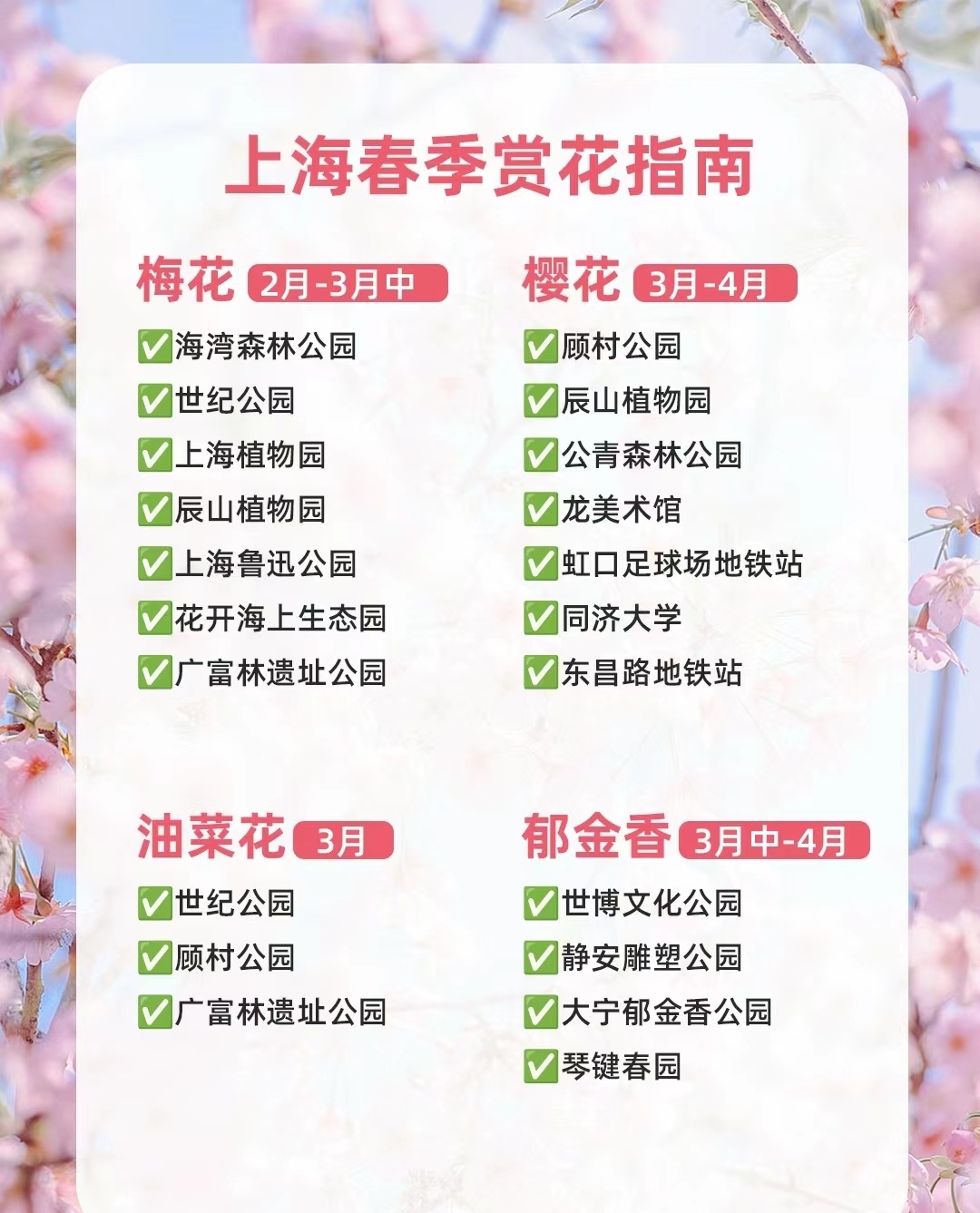 上海春季最全赏花指南🌸🌼💐🌷