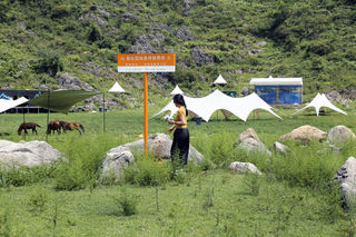 安顺有个铜鼓荡---牛儿在泡澡，马儿在吃草