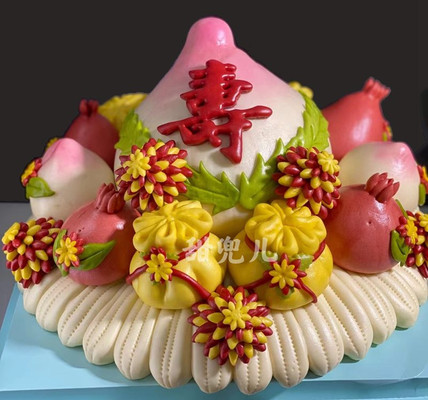 上海老人寿宴流行中式花饽饽寿桃祝寿蛋糕