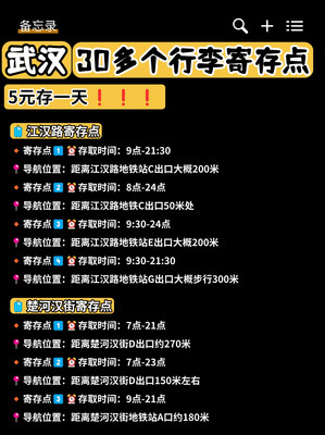 熬夜整理出来武汉30多个行李寄存点位置~