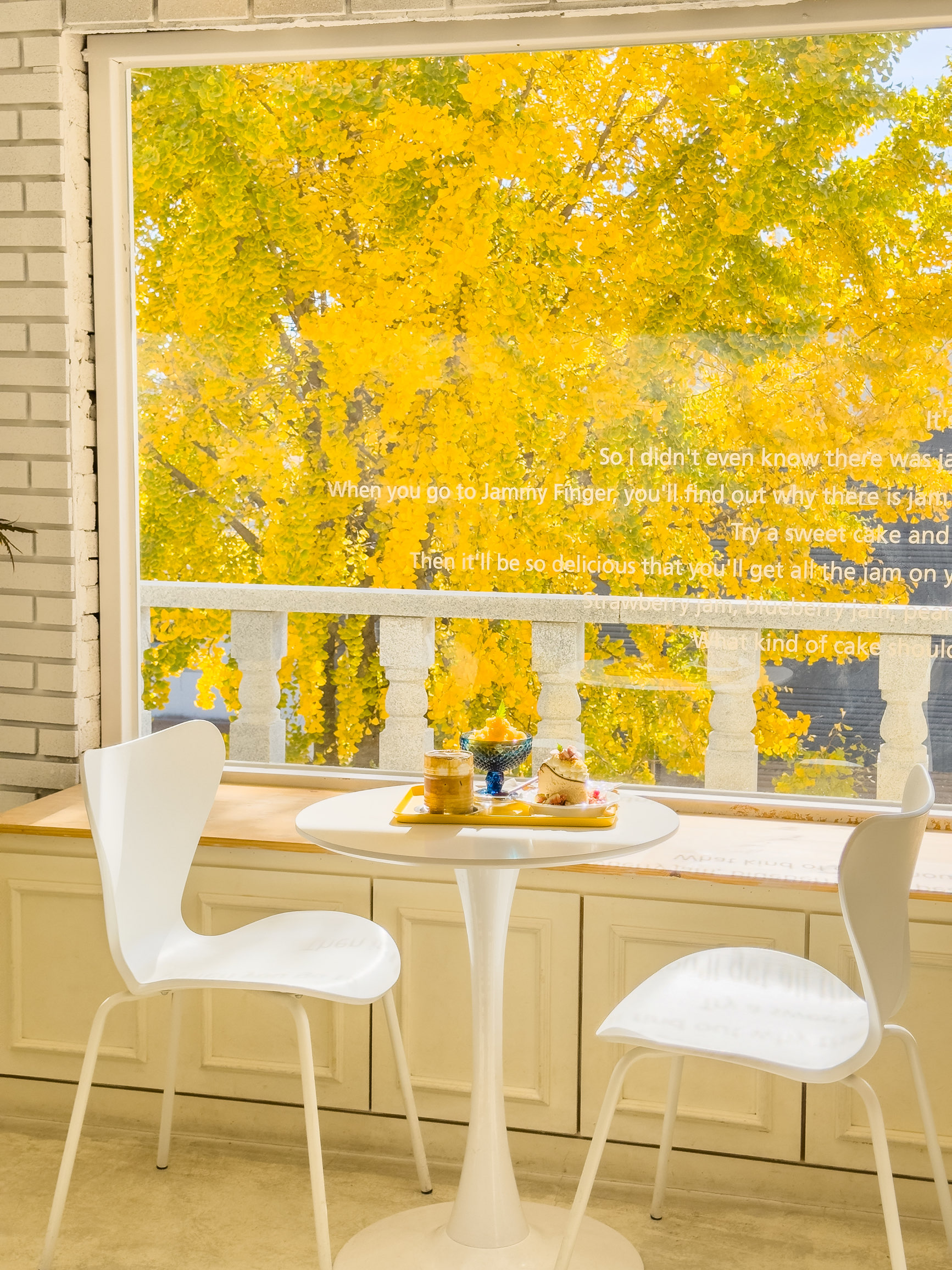 黄银杏树窗景咖啡厅💛