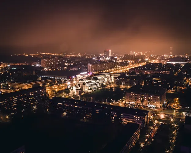 Overview of Belgrade on a cloudy night