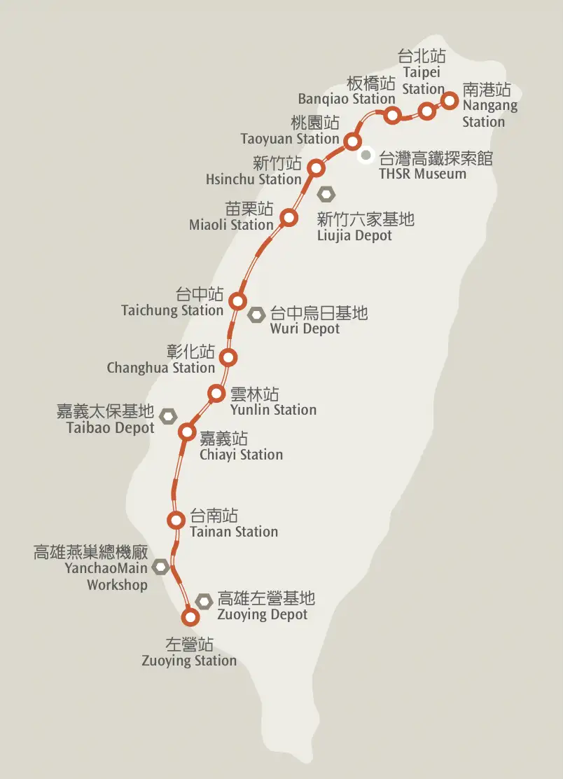 台灣高鐵路線圖（圖片來源：台灣高鐵官方網站）