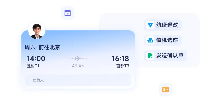 差旅自助预订与管理操作界面